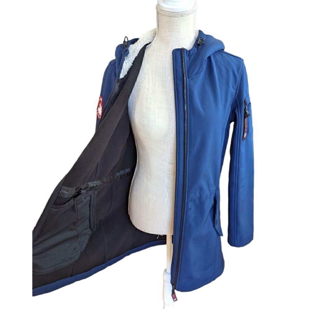 Canada WeatherGear Navy Full Zip Hooded Long Jacket Size S - Picture 5 of 13